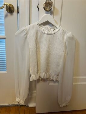 Aritzia Ivory Ruffle Trim Textured Blouse